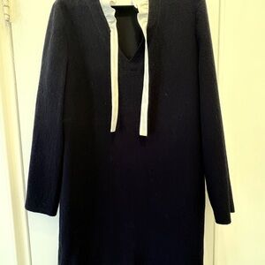 Sandro Navy Mini Dress with White Ribbon Tie